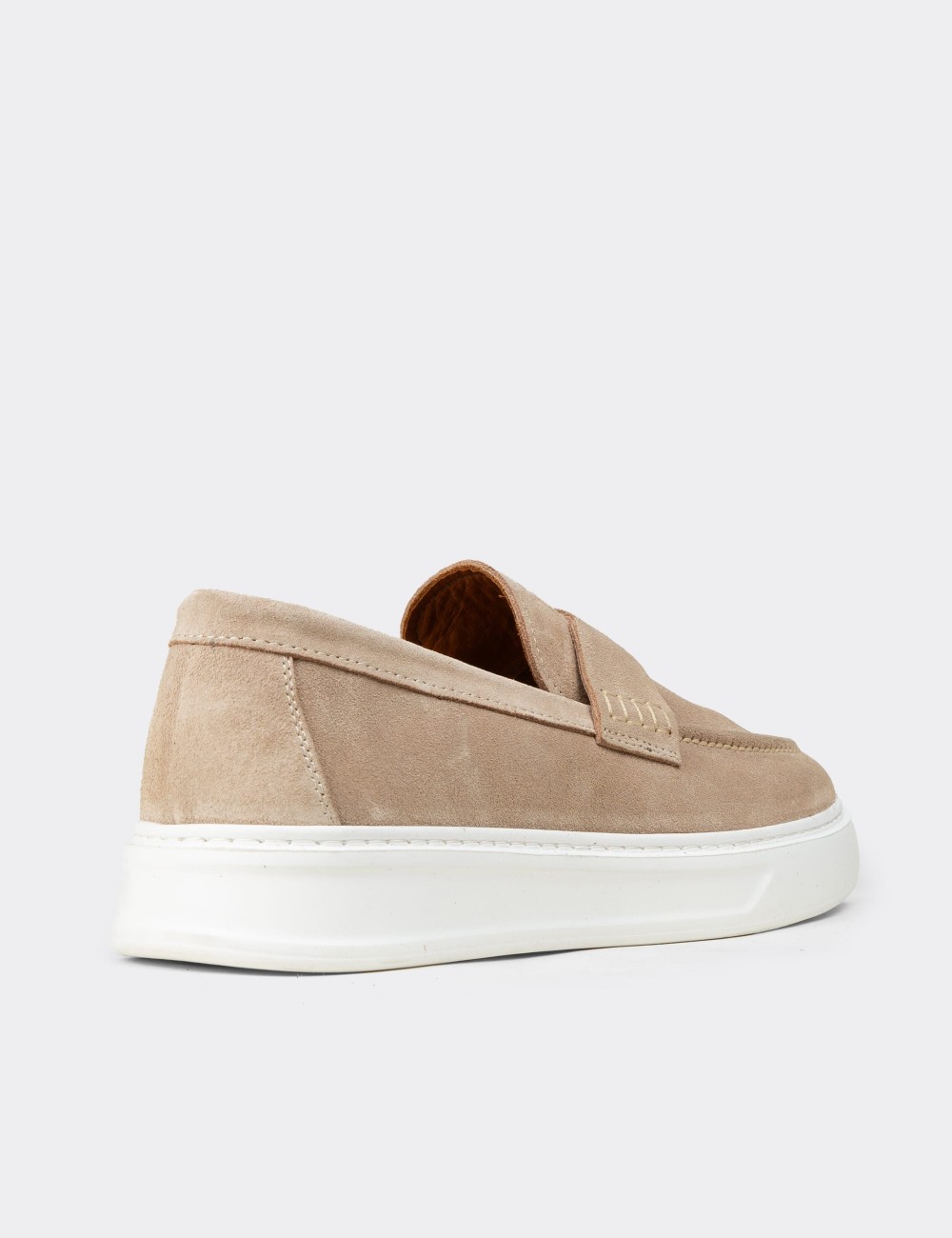 Men's Beige Suede Leather Loafers - 02043MBEJP03