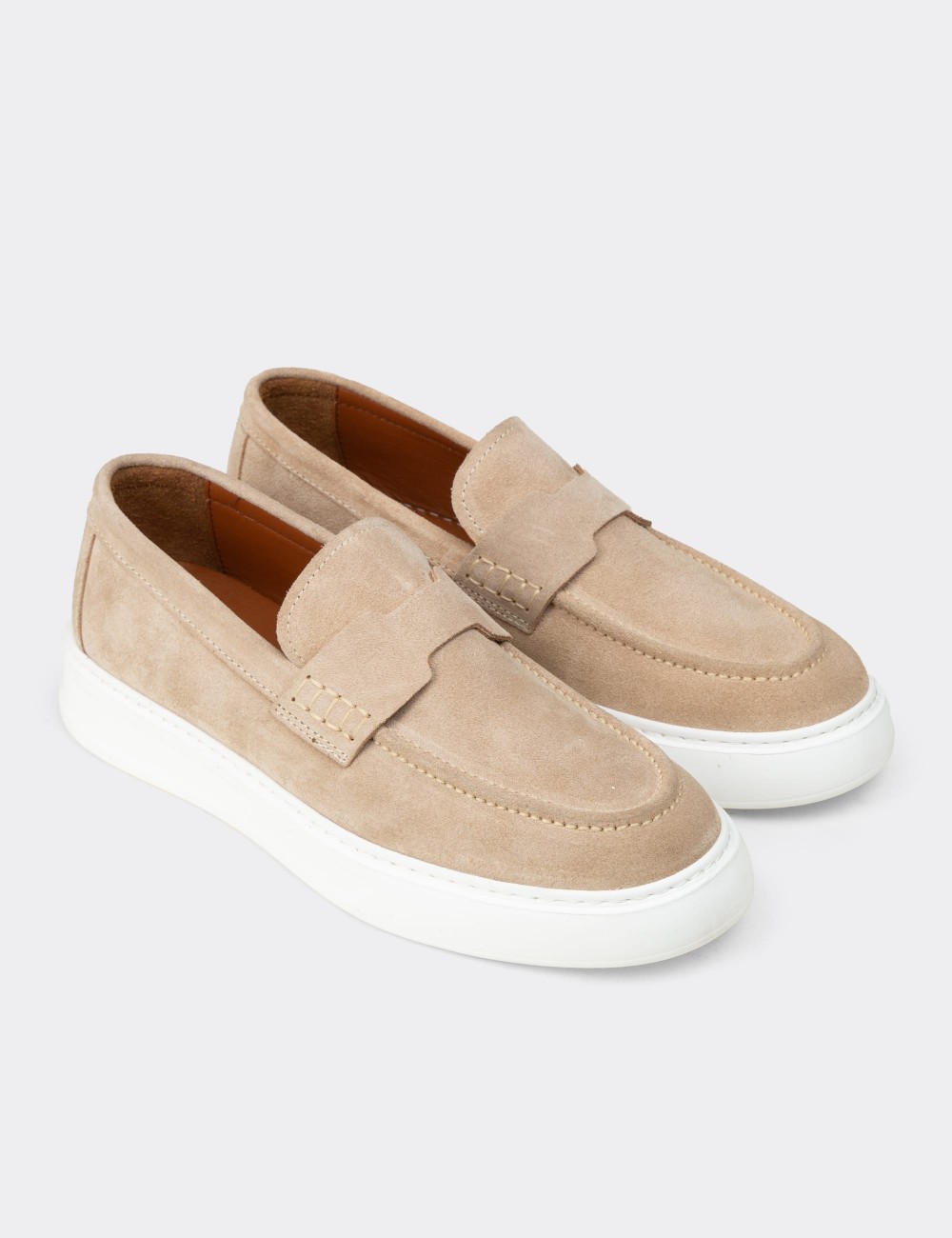 Men's Beige Suede Leather Loafers - 02043MBEJP03