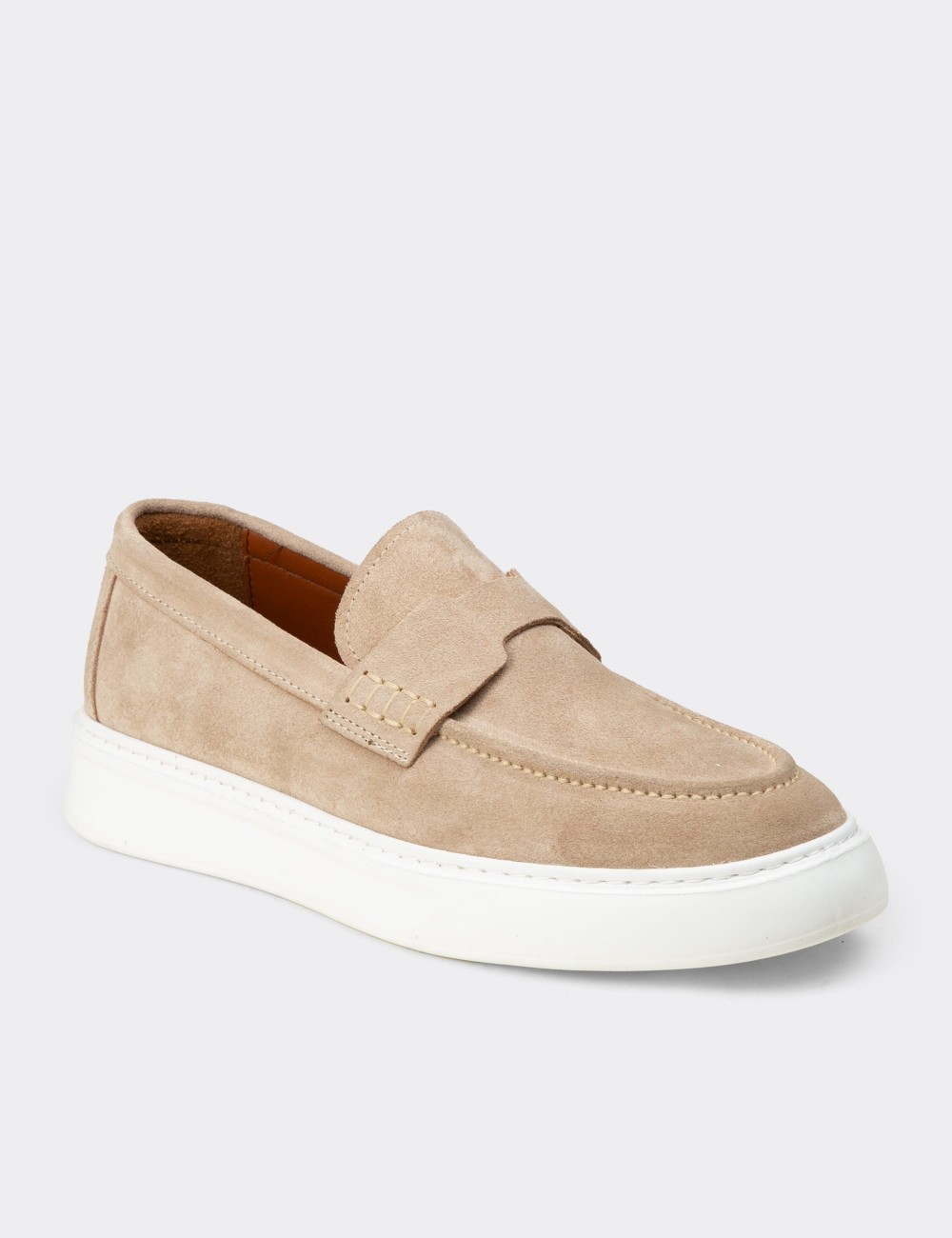 Men's Beige Suede Leather Loafers - 02043MBEJP03