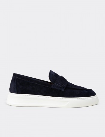 Men's Navy Suede Leather Loafers
