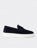 Men's Navy Suede Leather Loafers