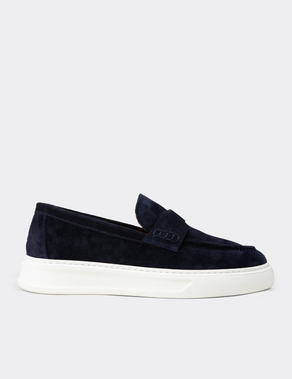 Men's Navy Suede Leather Loafers - 02043MLCVP01