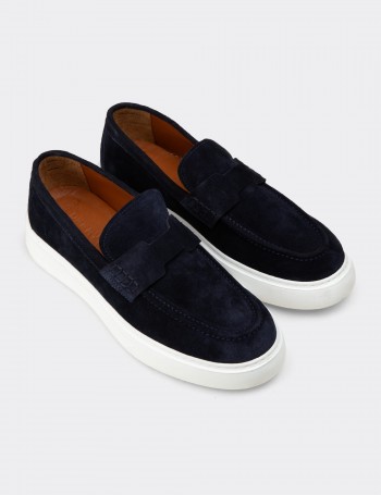 Men's Navy Suede Leather Loafers