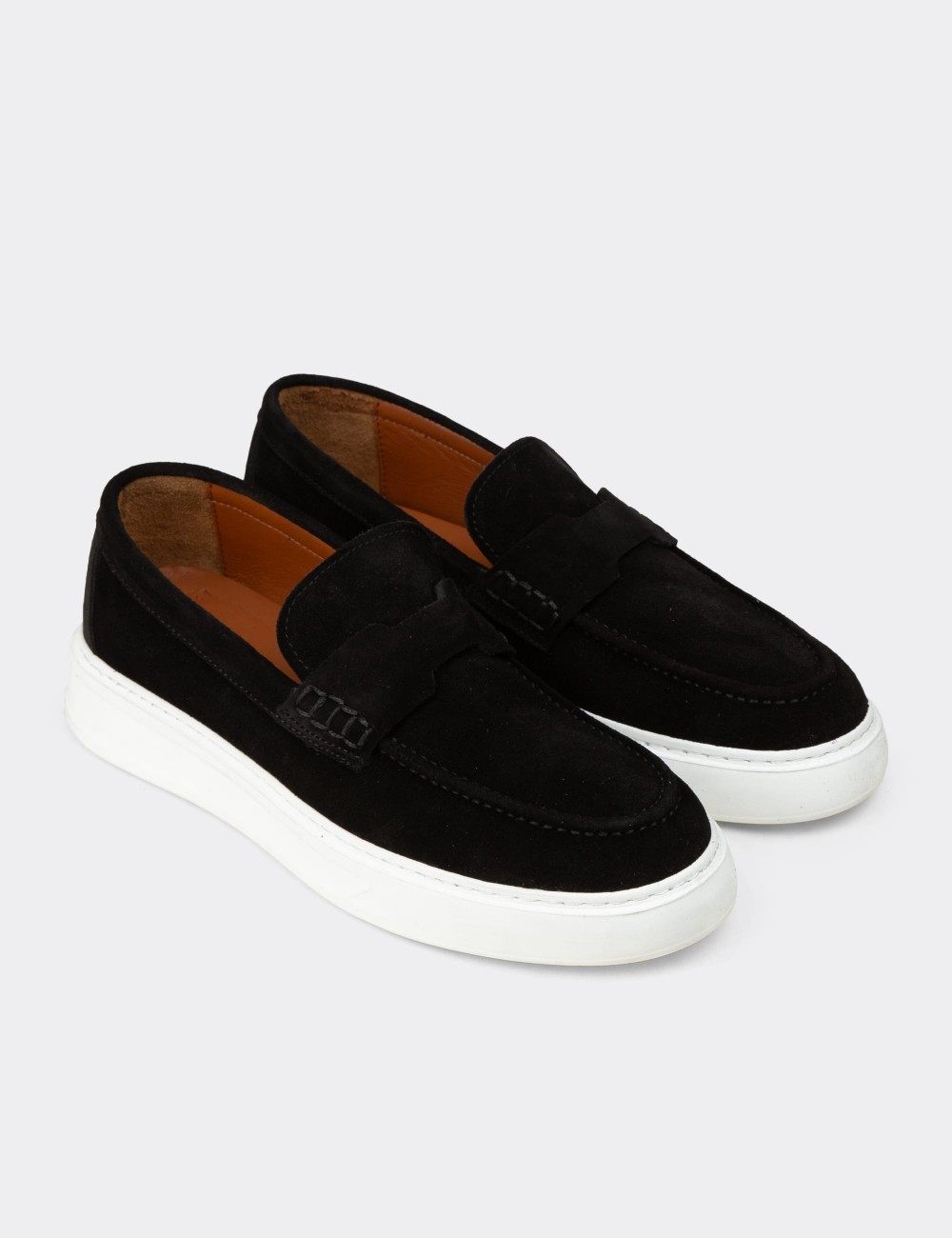 Men's Black Suede Leather Slip-Ons - 02043MSYHP02