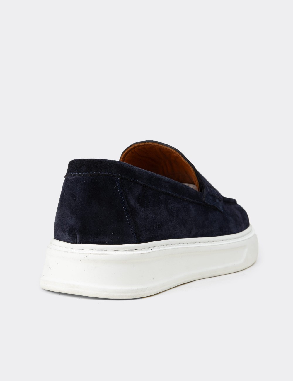 Men's Navy Suede Leather Loafers - 02043MLCVP01