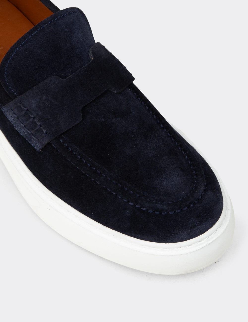 Men's Navy Suede Leather Loafers - 02043MLCVP01