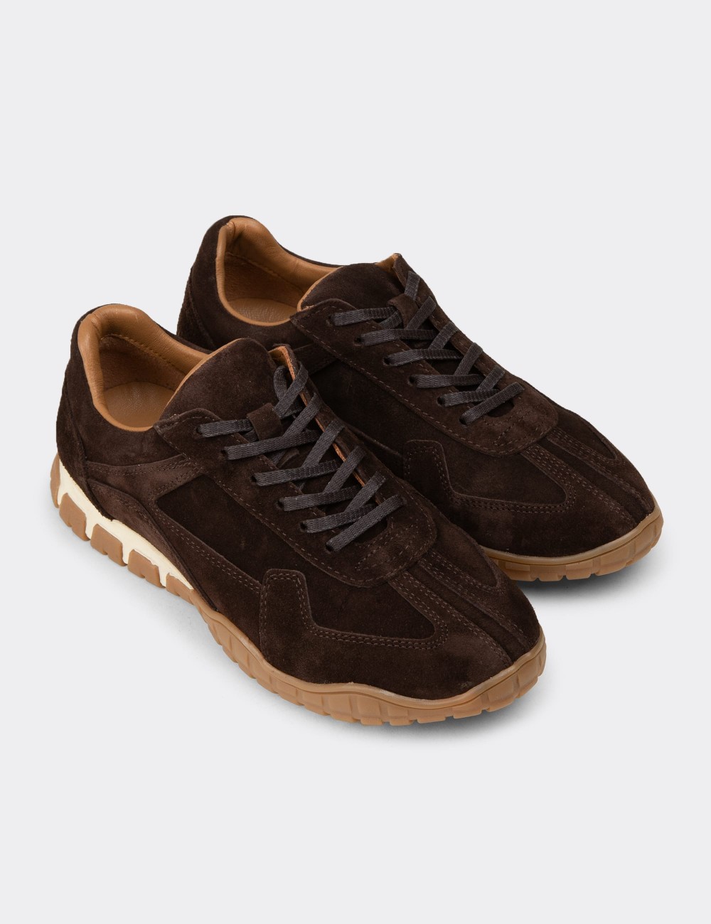 Women's Brown Suede Leather Sneakers - M5102ZKHVC01