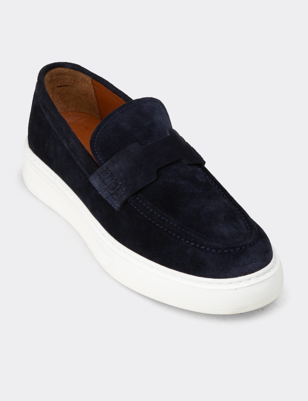 Men's Navy Suede Leather Loafers - 02043MLCVP01