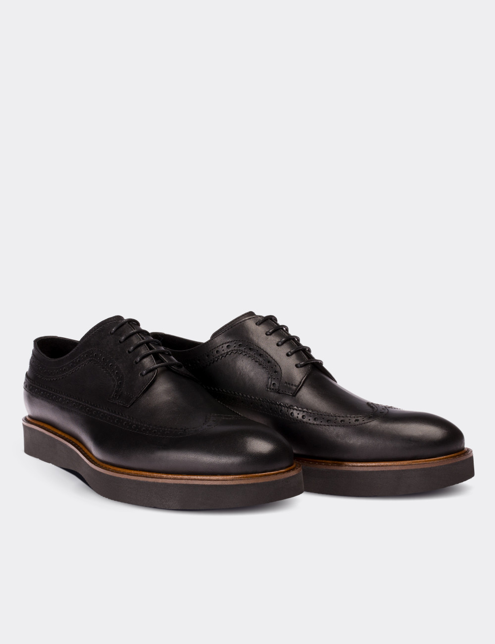 Black  Leather Lace-up Shoes - 01293MSYHE30