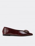 Women's Burgundy Pointed Toe Buckled Flats