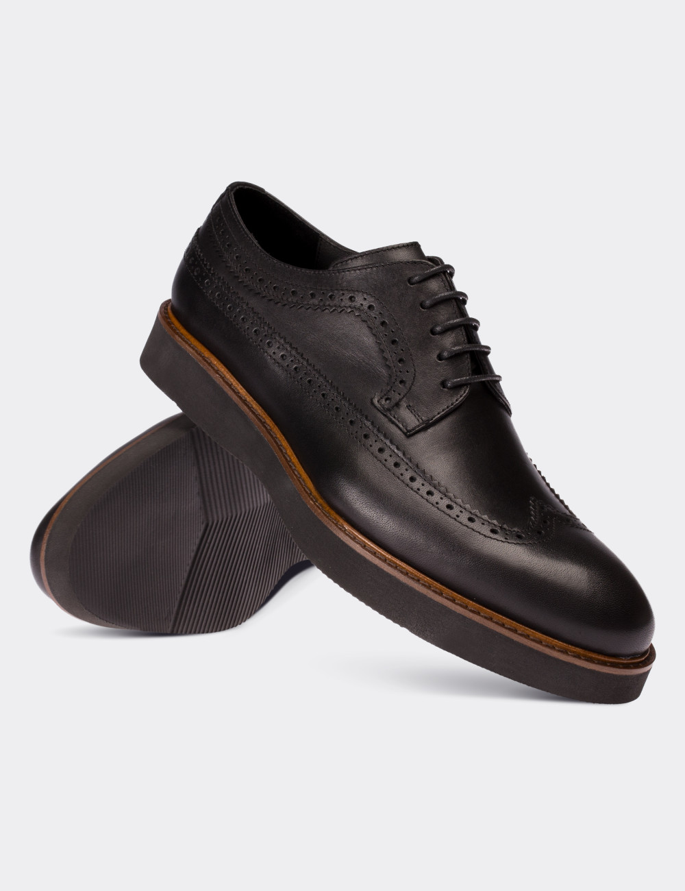 Black  Leather Lace-up Shoes - 01293MSYHE30