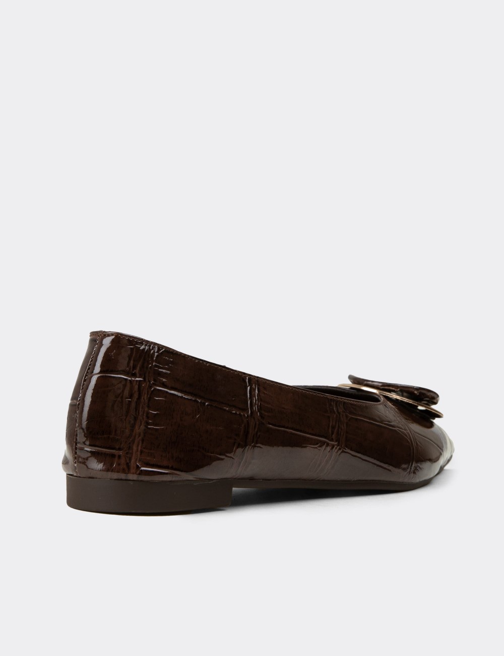 Women's Brown Pointed Toe Buckled Flats - RD923ZKHVM01