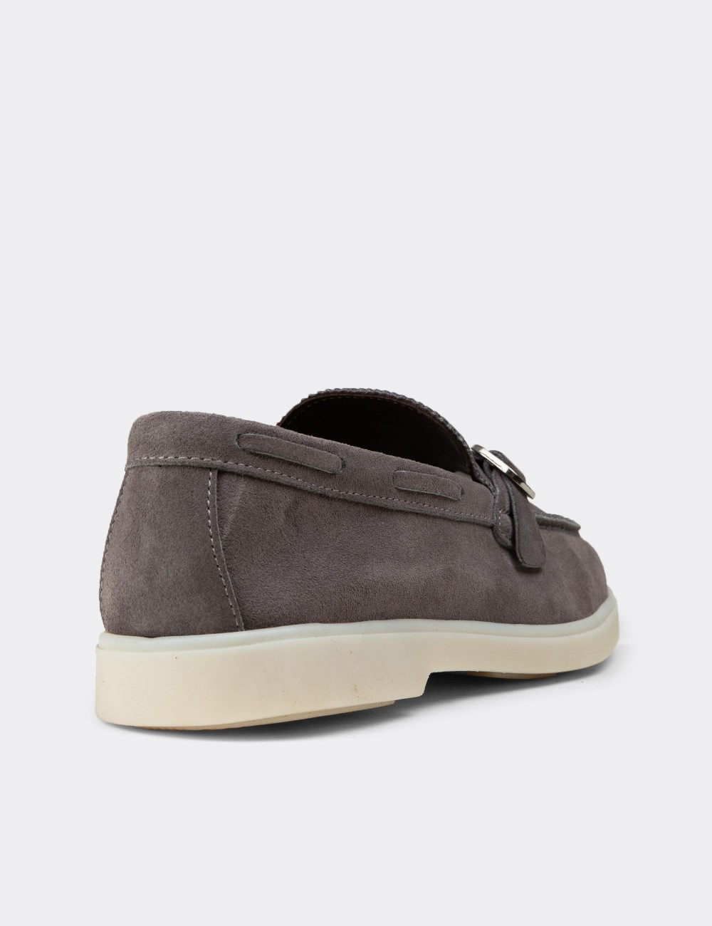 Men's Gray Suede Leather Buckle Loafers - 02031MGRIC01