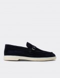 Men's Navy Suede Leather Buckle Loafers