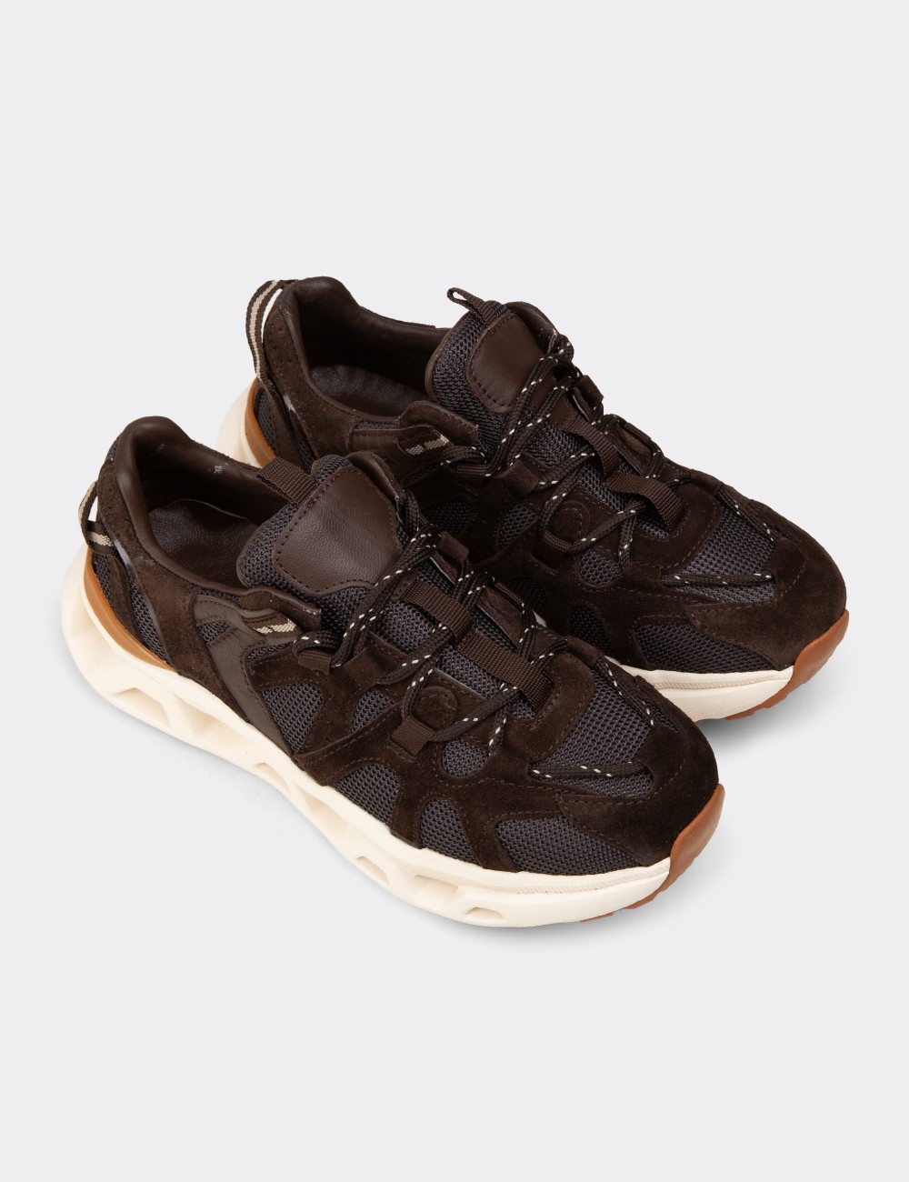 Women’s Brown Suede Leather Sneakers - M1128ZKHVC01