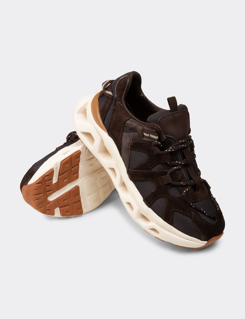 Women’s Brown Suede Leather Sneakers - M1128ZKHVC01