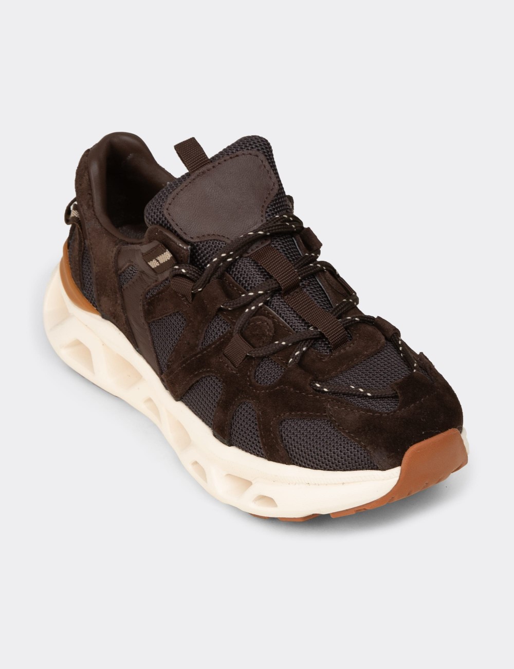 Women’s Brown Suede Leather Sneakers - M1128ZKHVC01