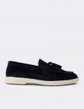 Men's Navy Suede Leather Tassel Loafers