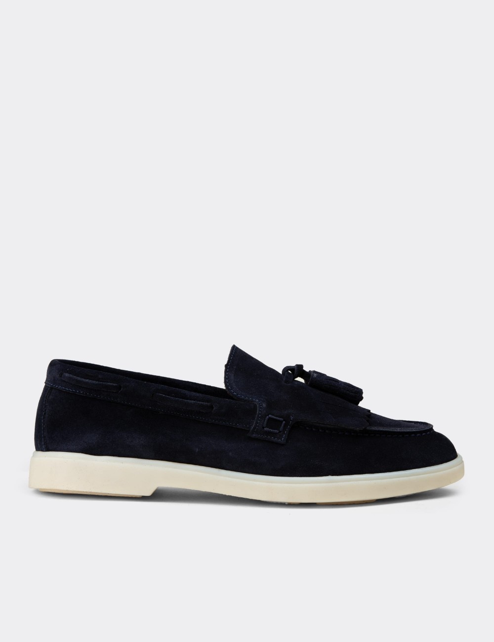 Men's Navy Suede Leather Tassel Loafers - 02030MLCVC01