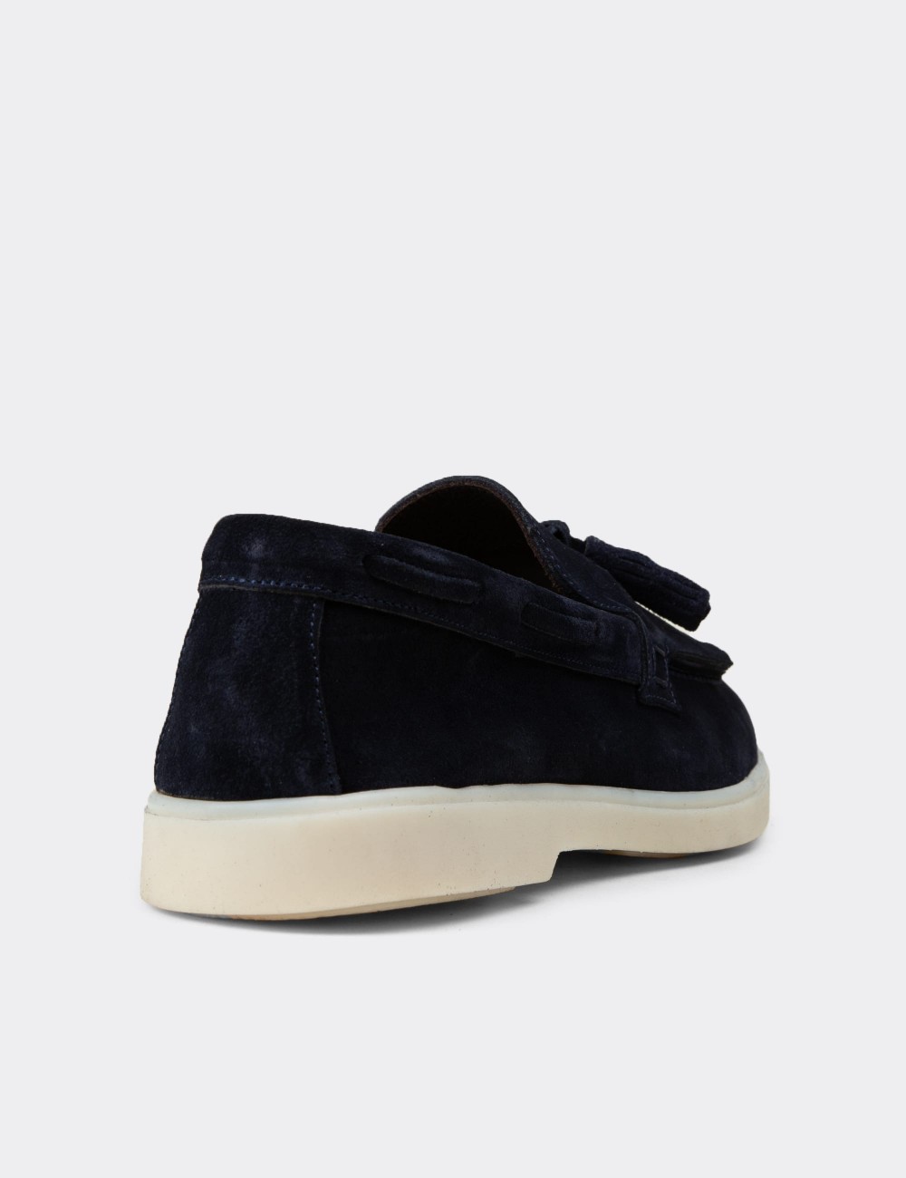 Men's Navy Suede Leather Tassel Loafers - 02030MLCVC01