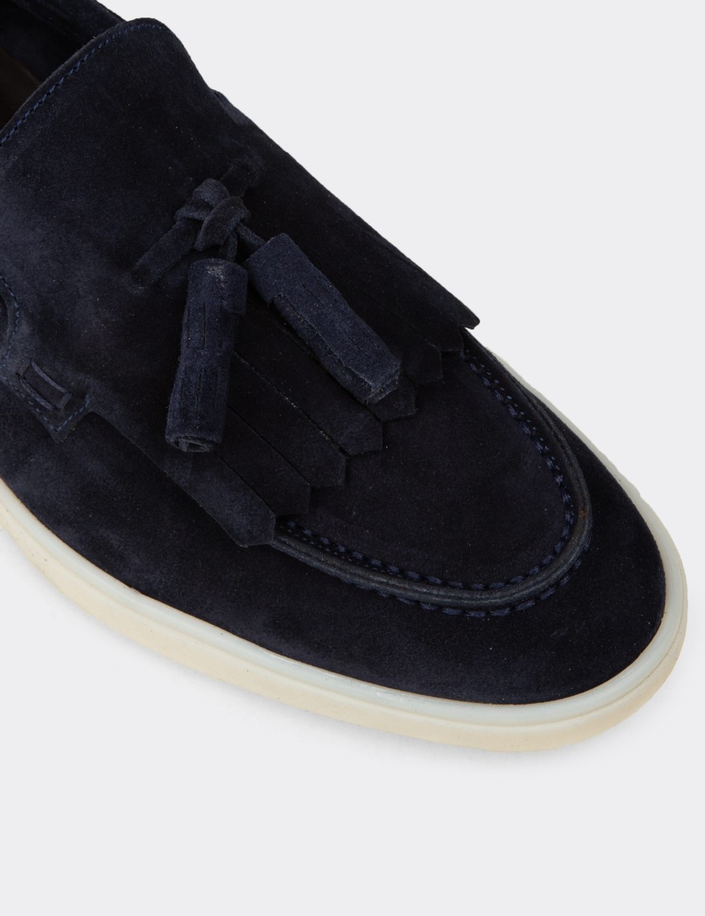 Men's Navy Suede Leather Tassel Loafers - 02030MLCVC01