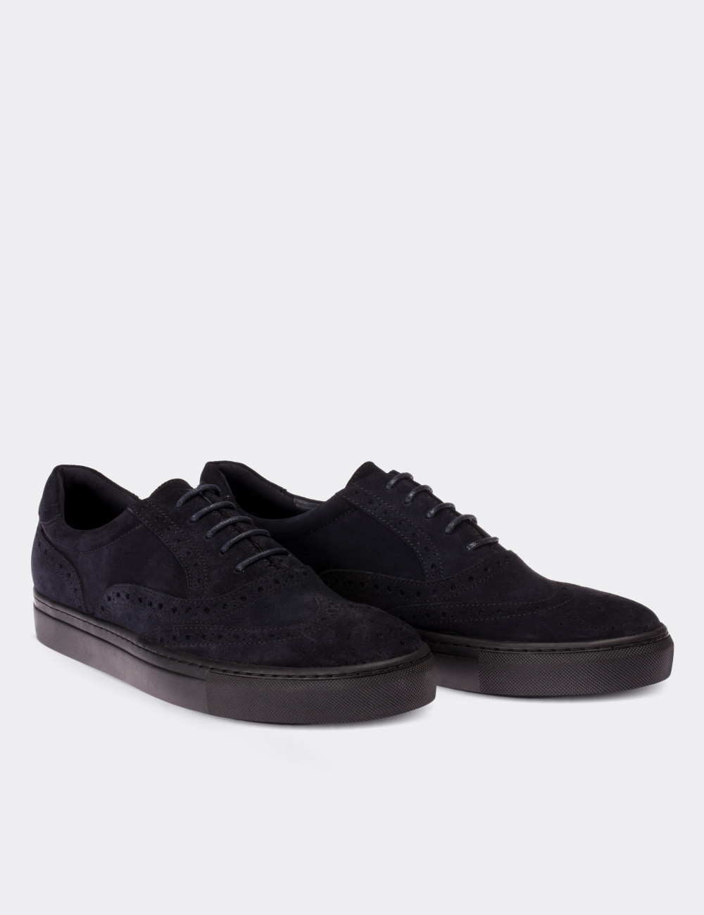 Navy Suede Leather  Sneakers - 01637MLCVC03