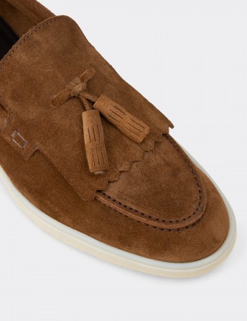 Men's Tan Suede Leather Tassel Loafers