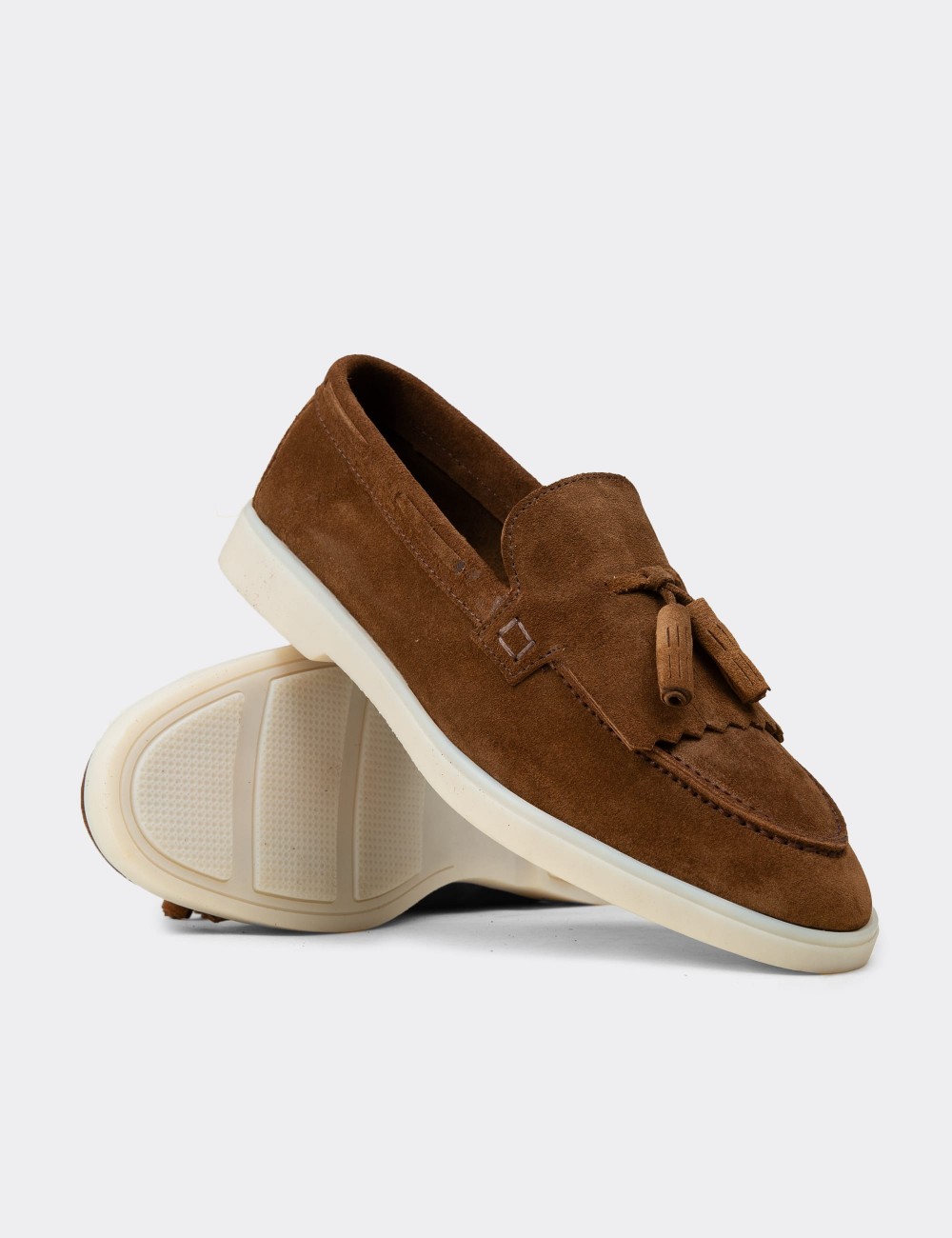 Men's Tan Suede Leather Tassel Loafers - 02030MTBAC01