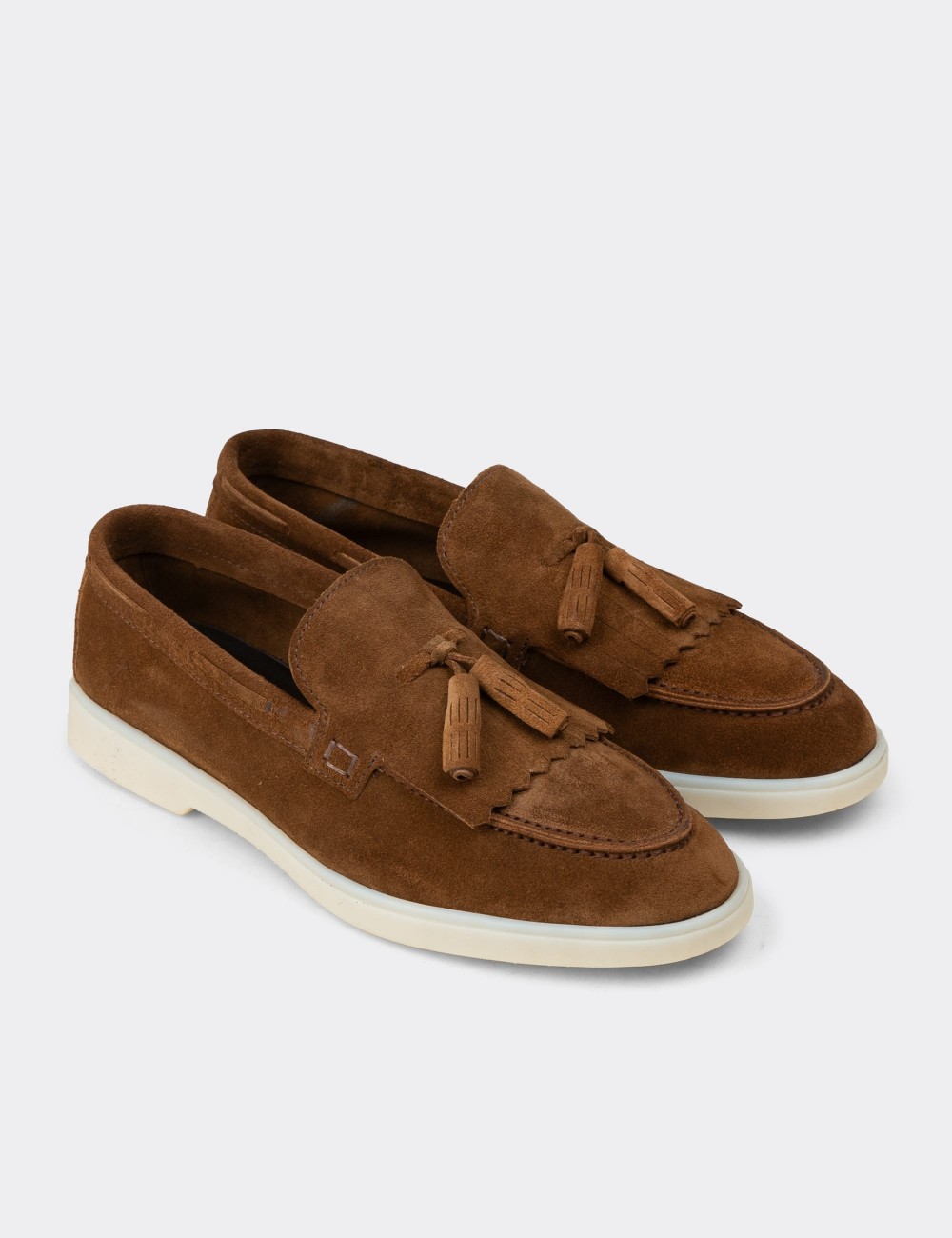 Men's Tan Suede Leather Tassel Loafers - 02030MTBAC01