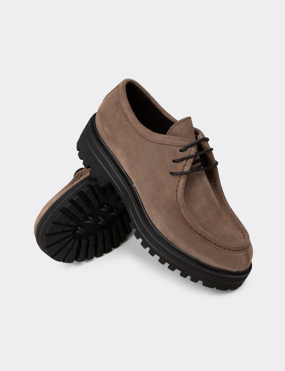 Women's Sandstone Suede Leather Lace-up Shoes - 02019ZVZNE01