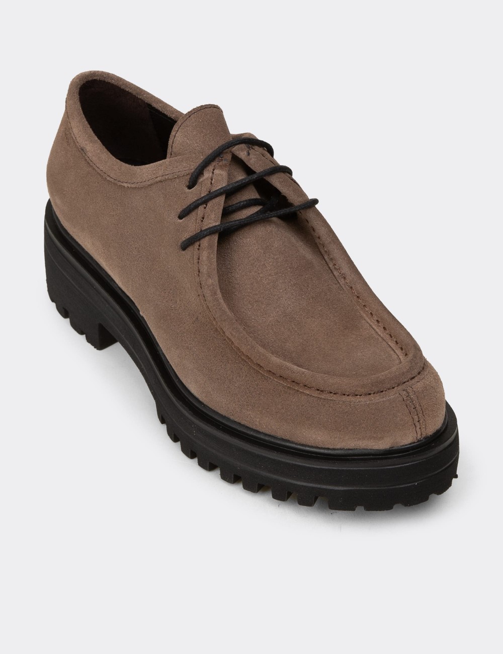 Women's Sandstone Suede Leather Lace-up Shoes - 02019ZVZNE01
