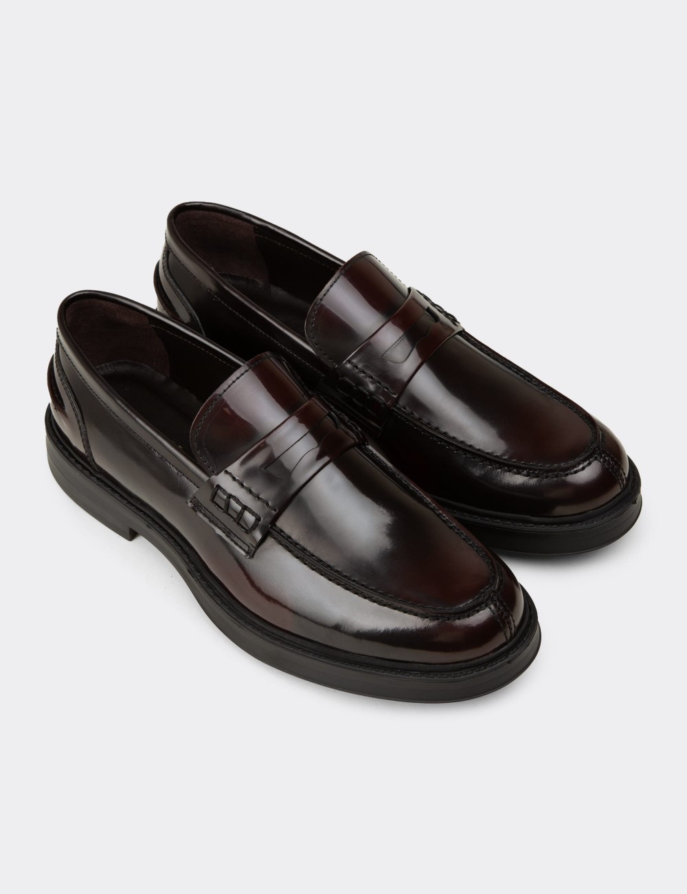 Men's Burgundy Leather Loafers - 02021MBRDC03
