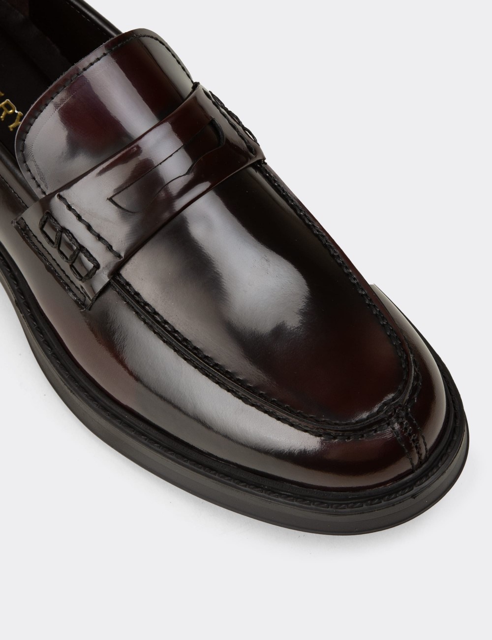 Men's Burgundy Leather Loafers - 02021MBRDC03