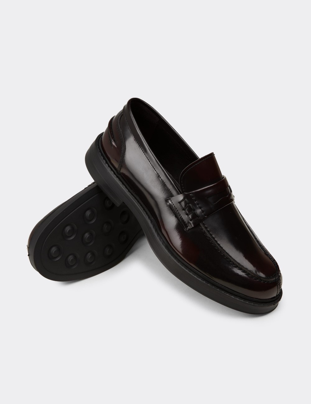 Men's Burgundy Leather Loafers - 02021MBRDC03