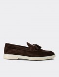 Men's Brown Suede Leather Tassel Loafers