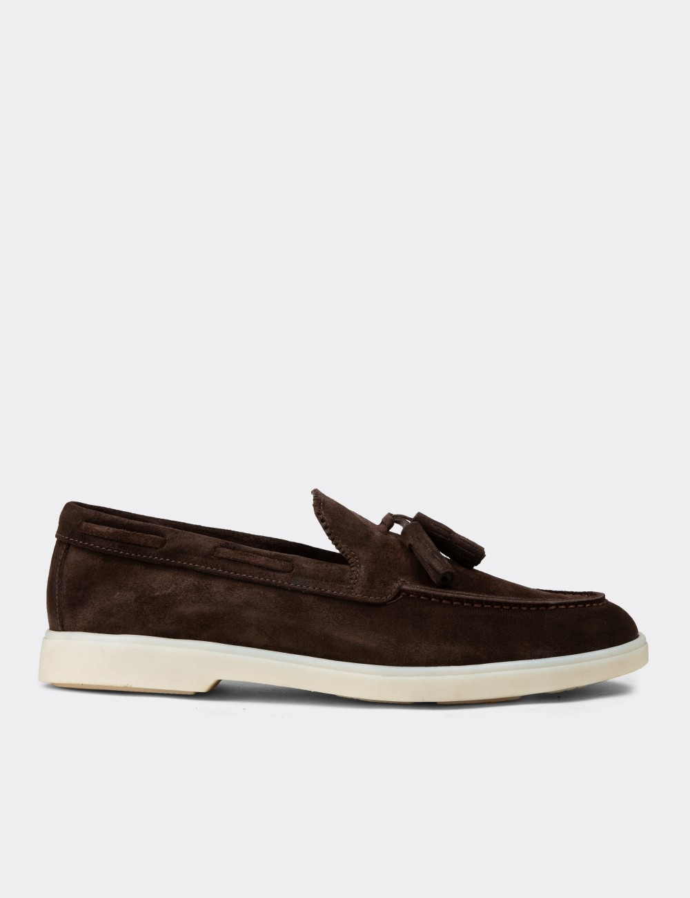 Men's Brown Suede Leather Tassel Loafers - 02027MKHVC01