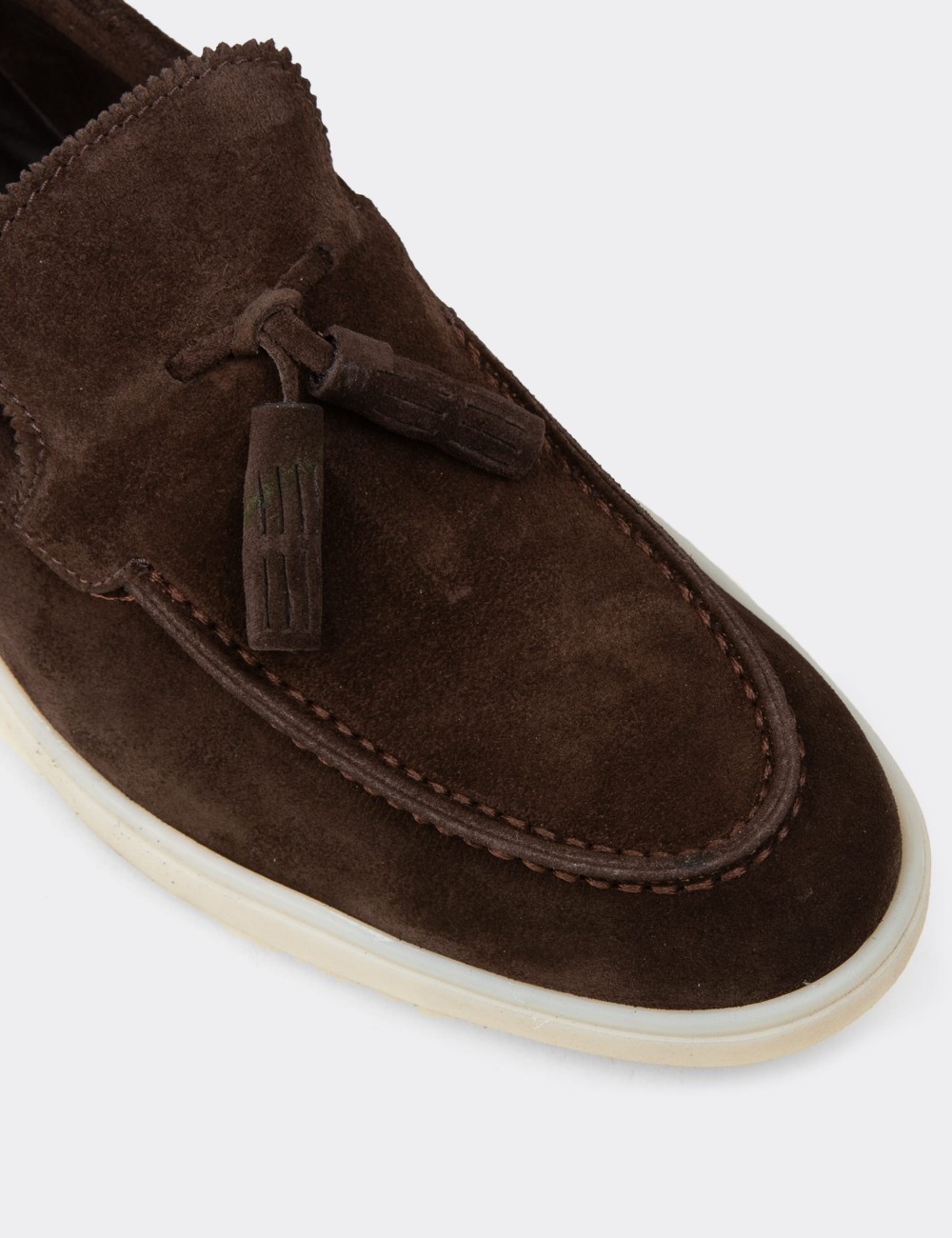 Men's Brown Suede Leather Tassel Loafers - 02027MKHVC01