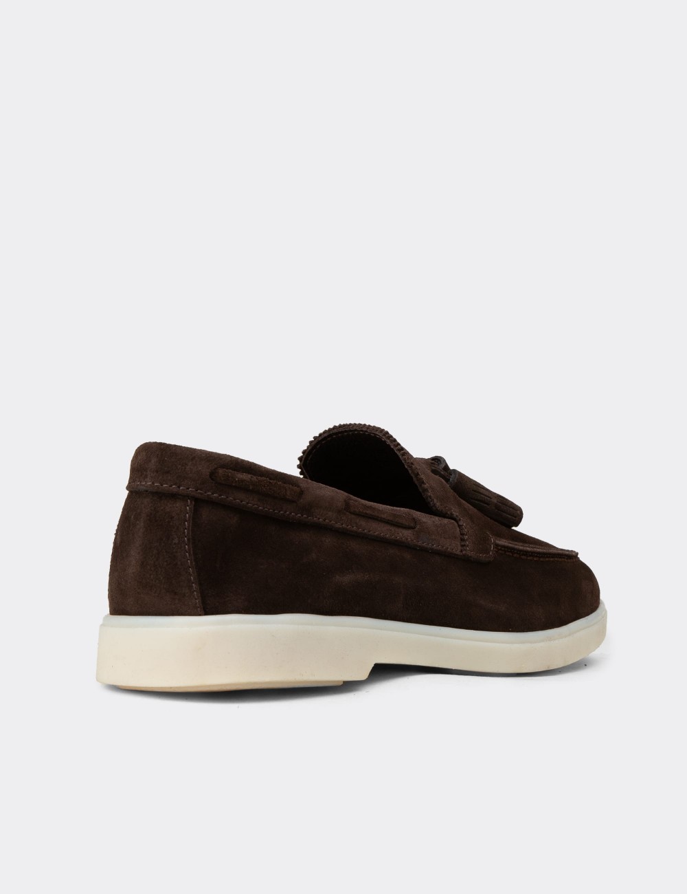 Men's Brown Suede Leather Tassel Loafers - 02027MKHVC01
