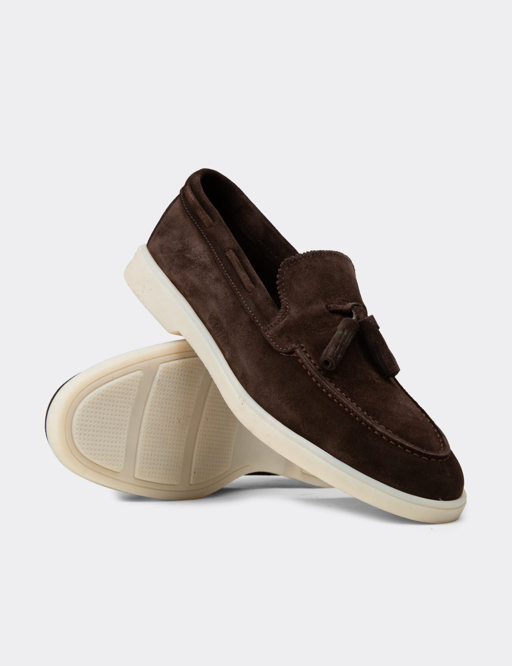 Men's Brown Suede Leather Tassel Loafers - 02027MKHVC01