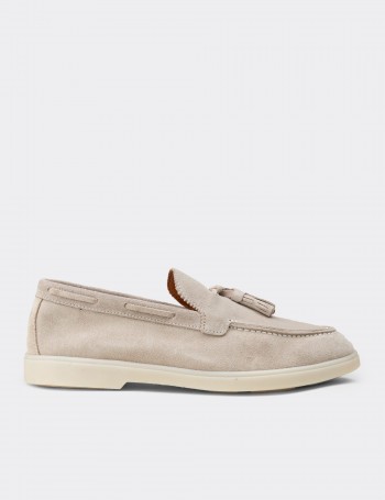 Women’s Beige Suede Leather Tassel Loafers