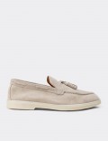 Women’s Beige Suede Leather Tassel Loafers