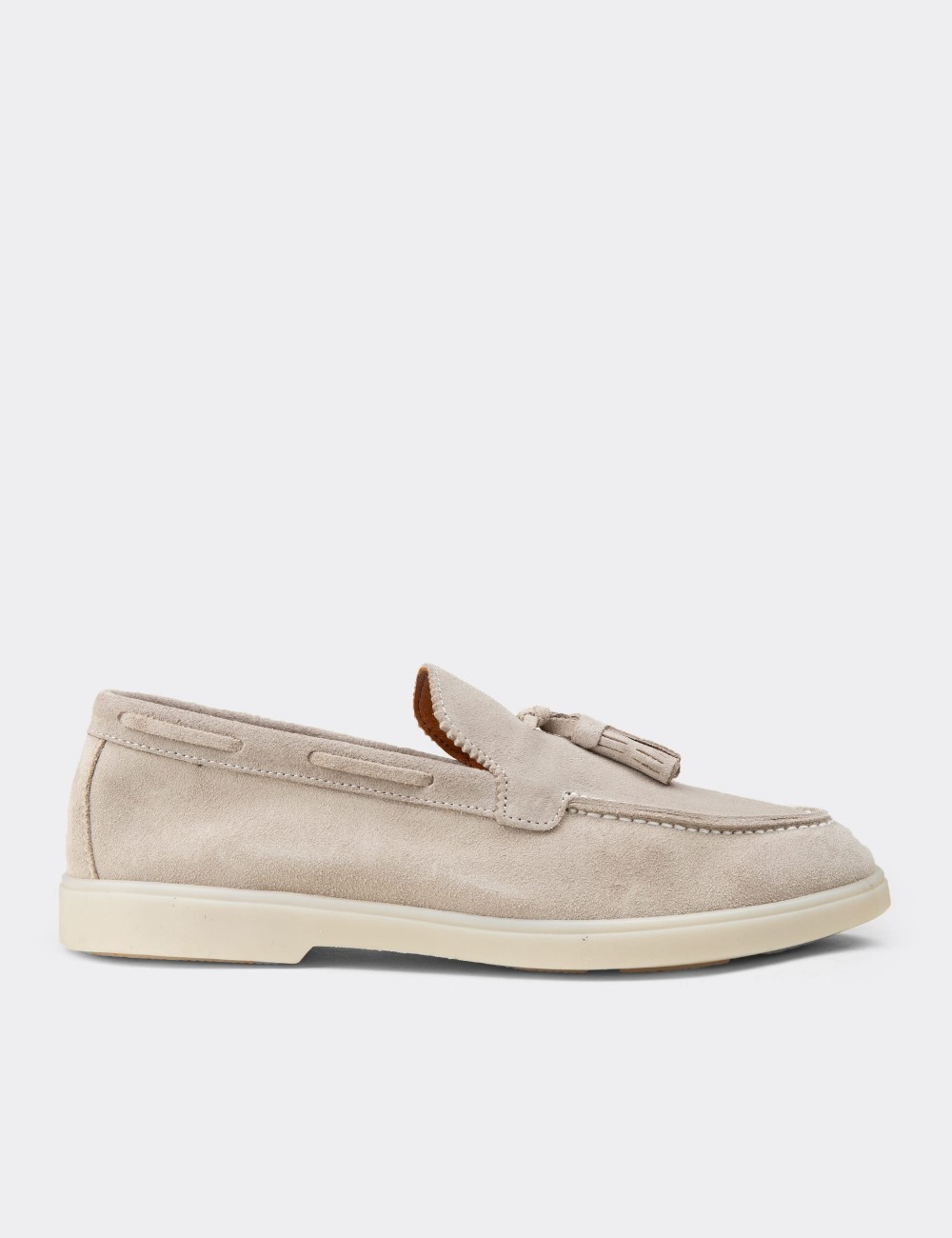 Women’s Beige Suede Leather Tassel Loafers - 02027MBEJC01