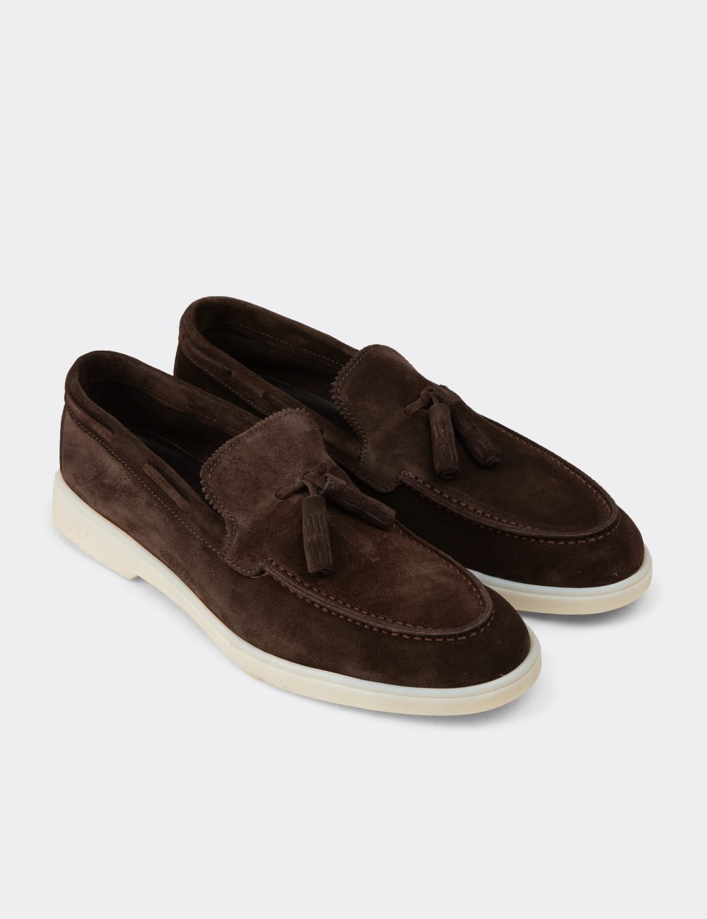 Men's Brown Suede Leather Tassel Loafers - 02027MKHVC01