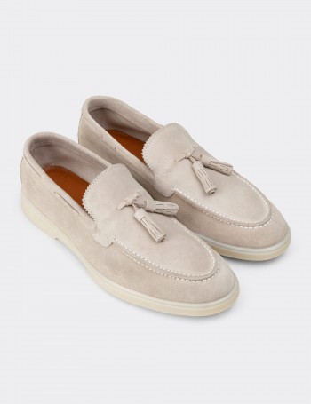 Women’s Beige Suede Leather Tassel Loafers