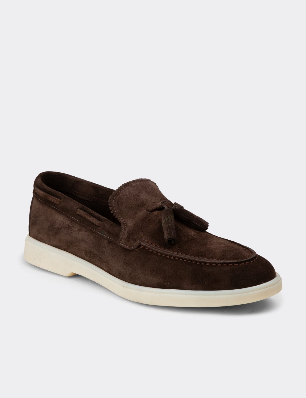 Men's Brown Suede Leather Tassel Loafers - 02027MKHVC01