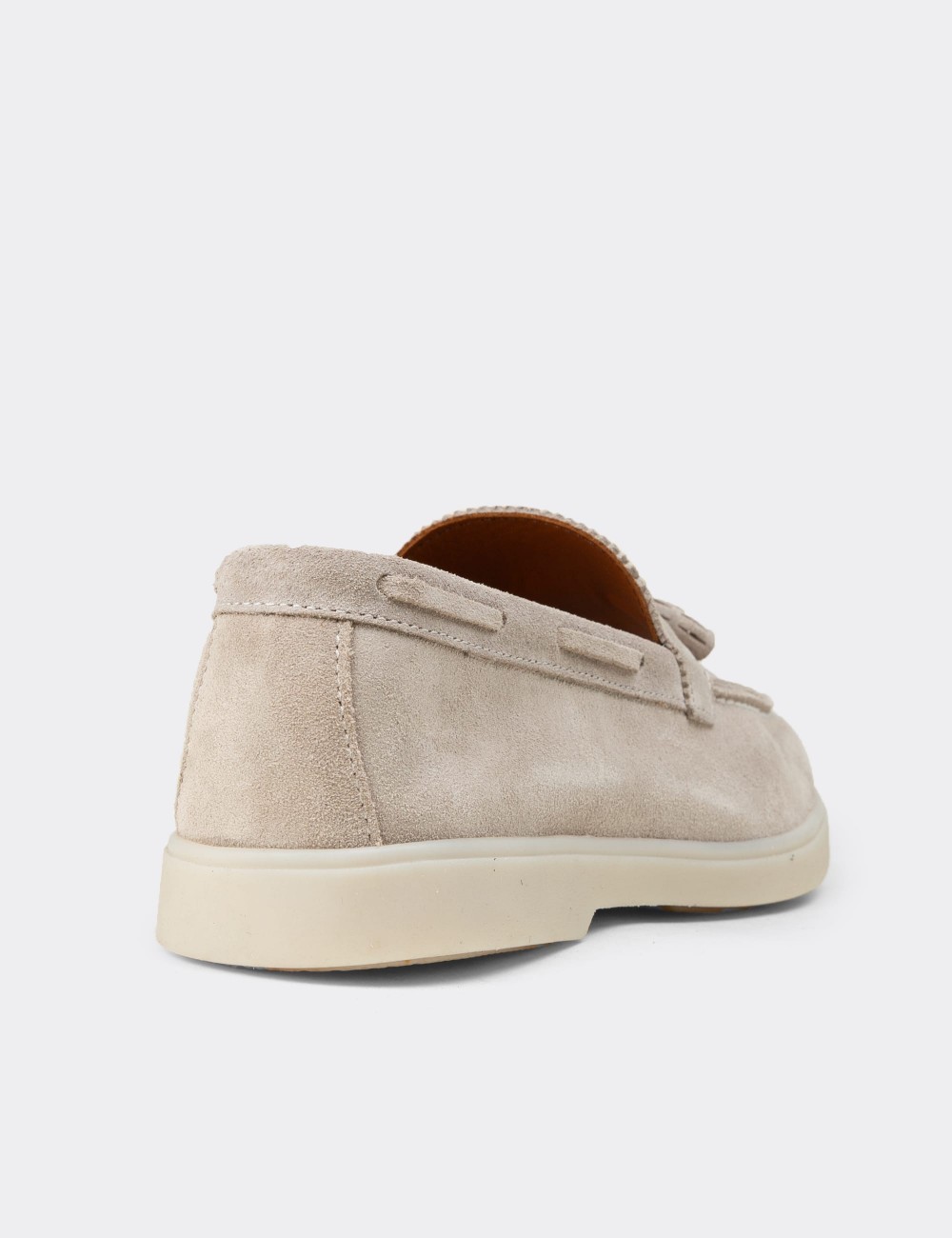 Women’s Beige Suede Leather Tassel Loafers - 02027MBEJC01