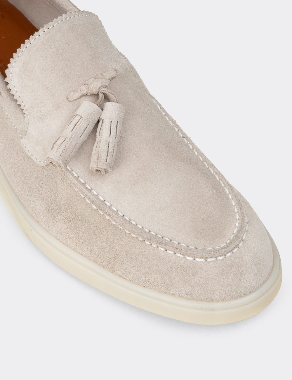 Women’s Beige Suede Leather Tassel Loafers - 02027MBEJC01