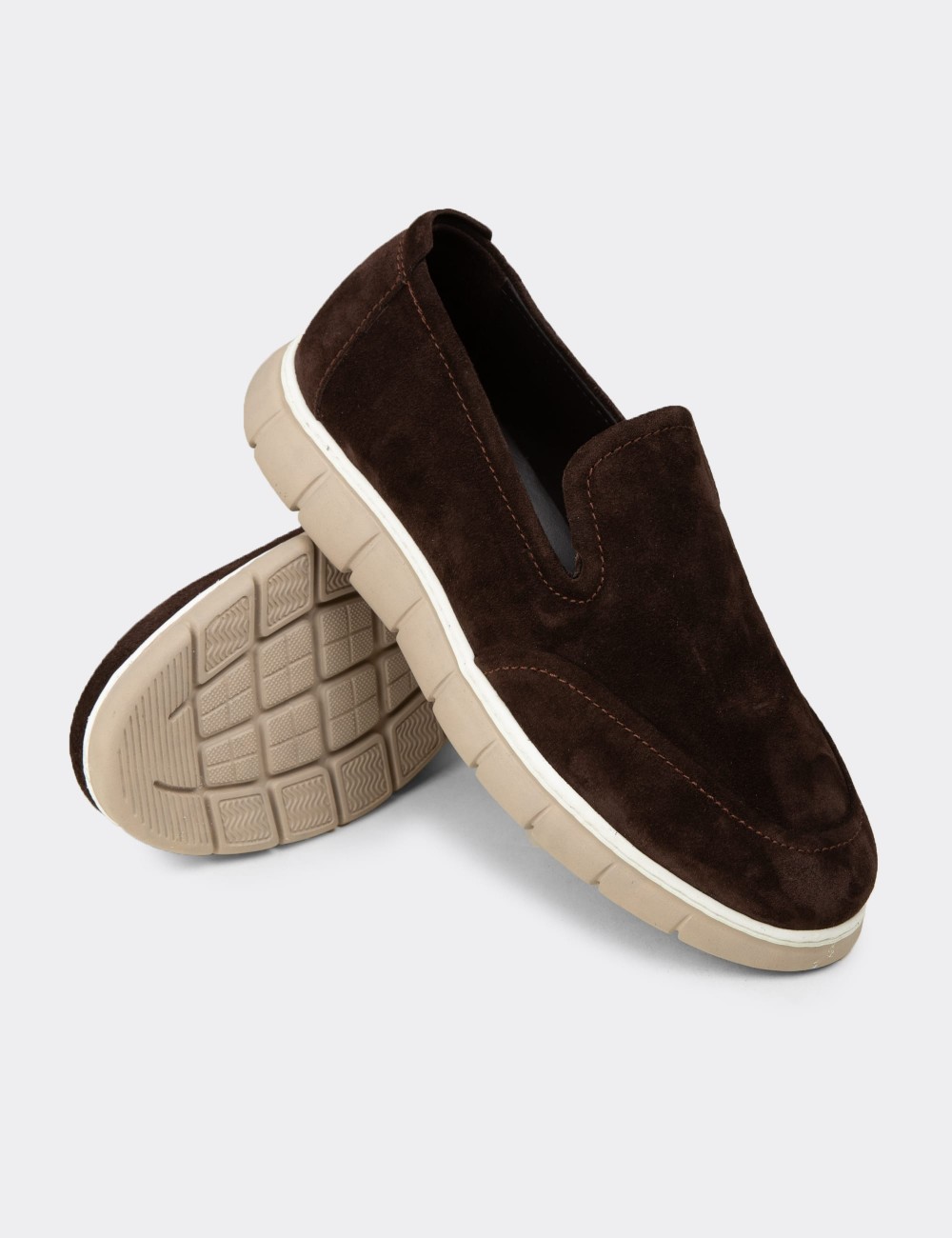 Men's Brown Suede Leather Loafers - 02044MKHVE01