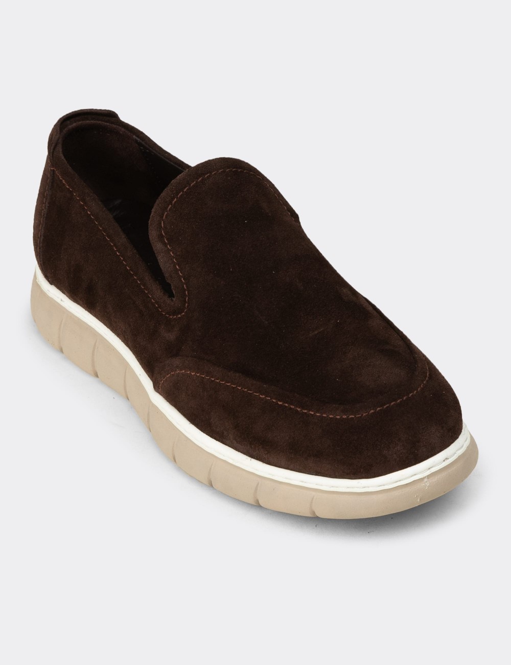 Men's Brown Suede Leather Loafers - 02044MKHVE01