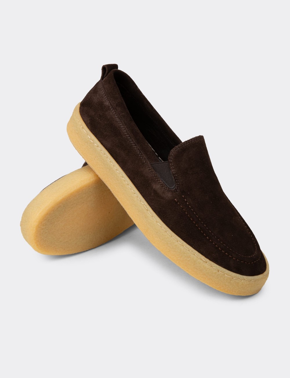Men's Brown Suede Leather Loafers - 02047MKHVC01
